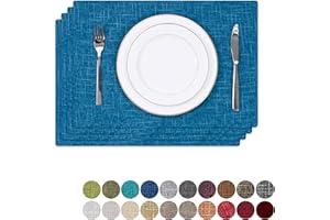 K KEVIN TEXTILE Kevin Textile Table Mats Set of 4 Heat Resistant Washable Placemats for Parties Buffet Dinner, 13 x 19 inches, Navy Blue