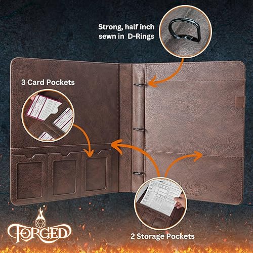 Forged Dice Co. Game-Folio PU Leather Portfolio Binder - Gaming Binder for  DND Character Sheets with