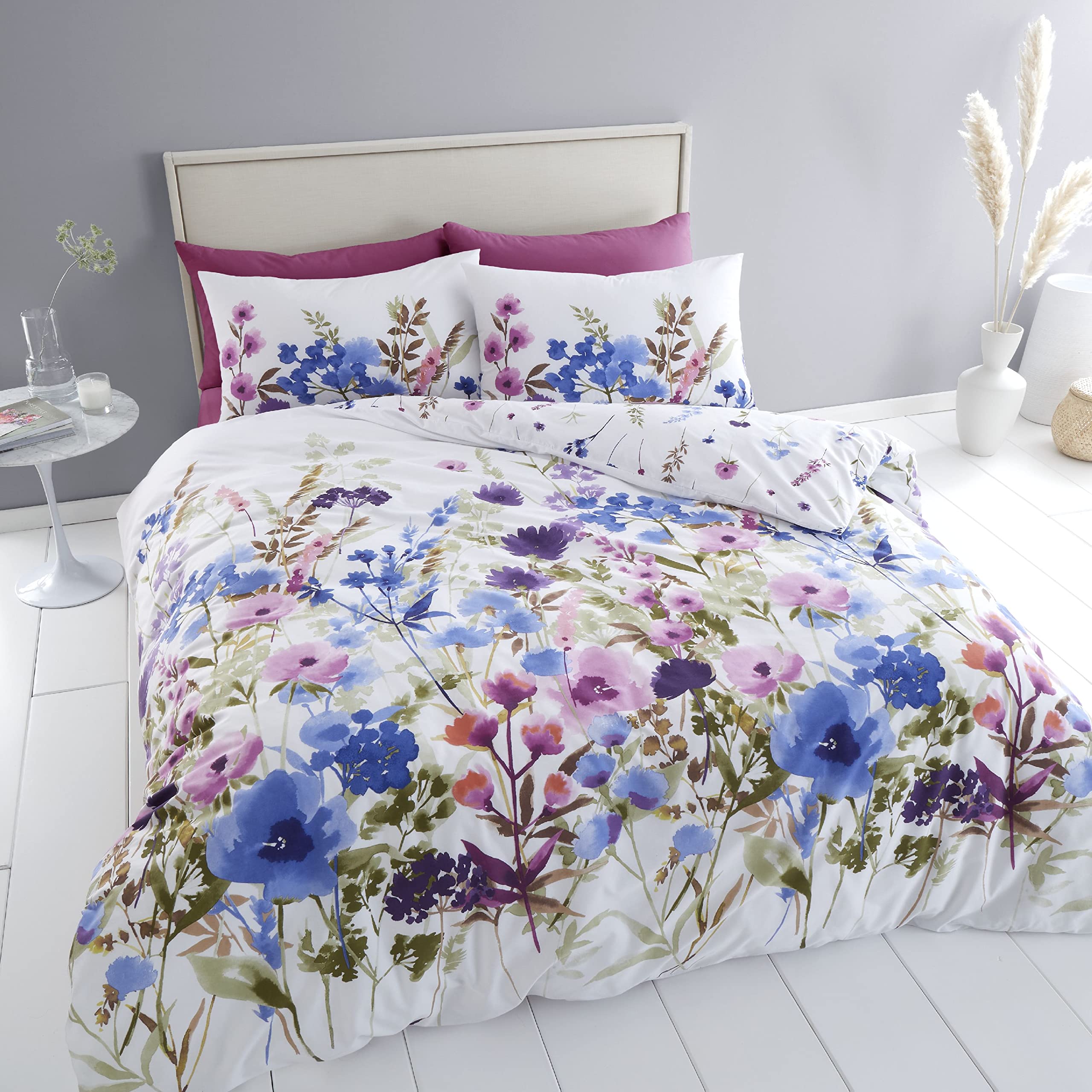 Catherine Lansfield Bedding Countryside Floral Double Duvet Cover Set with Pillowcases Pink/Blue — image 1