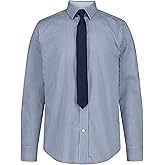 Tommy Hilfiger Boys Long Sleeve Dress Shirt with Straight Tie, Collared Button-Down with Cuff Sleeves