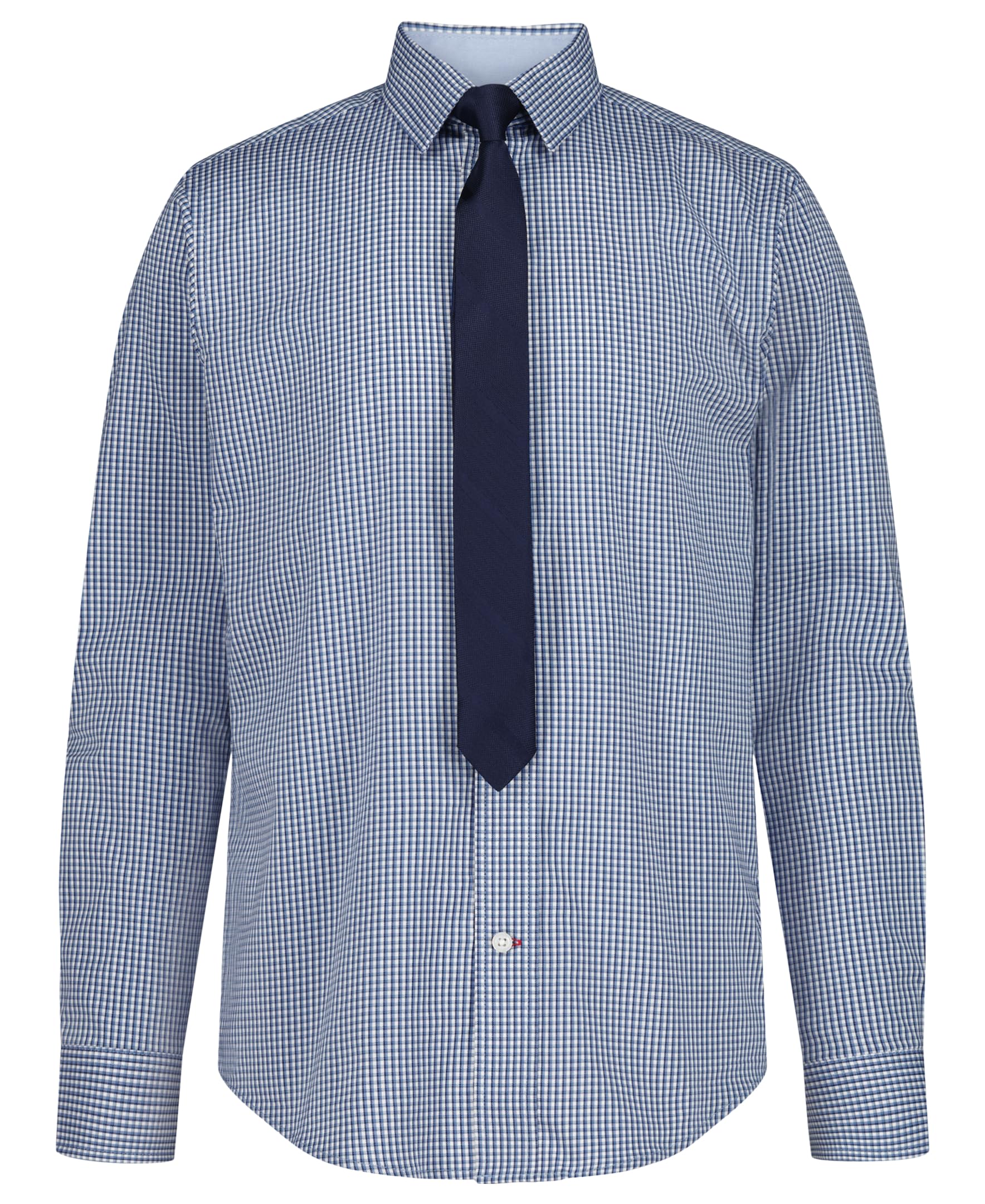 Tommy Hilfiger Boys' Long Sleeve Dress Shirt with Straight Tie, Collared Button-Down with Cuff Sleeves, Blue Yonder, 12 Image