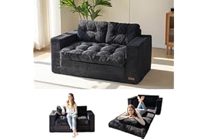 MAXYOYO Convertible Sofa Bed, Pull Out Loveseat Sleeper Sofa, 2 in 1 Folding Couch Bed, Fold Out Floor Couch with Pillows for Living Room Bedroom Lounge, Black