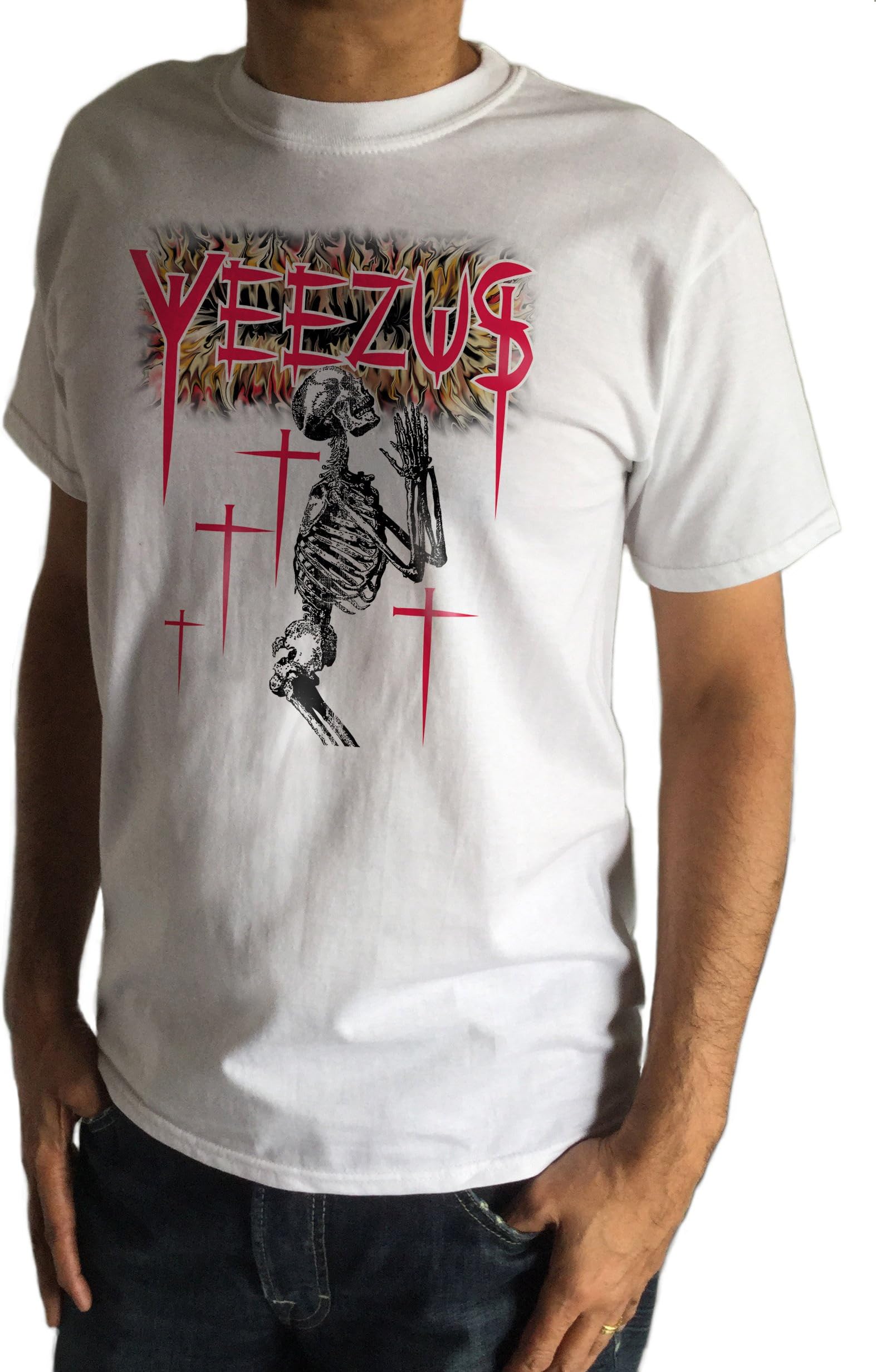 Mens Yeezus Tour God Wants You Praying Skeleton T-Shirt Kanye West Yeezy Hip-Hop C16-13