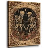Ebroniah Skeleton Lovers Floral Rose Wall Art, Vintage Gothic Skull Canvas Wall Art Decor for Anniversary Valentine's Day Living Room,Romantic Prints Framed Artwork for Walls Bedroom Home 12x15in