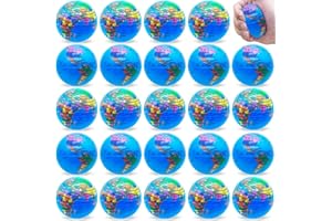 JUUXNCGV 24 PCS Globe Squeeze Balls,2.5 Inch Stress Ball,Pressure Relieving Health Balls,Foam Squeeze Balls for Kids,School,Classroom,Party Favors