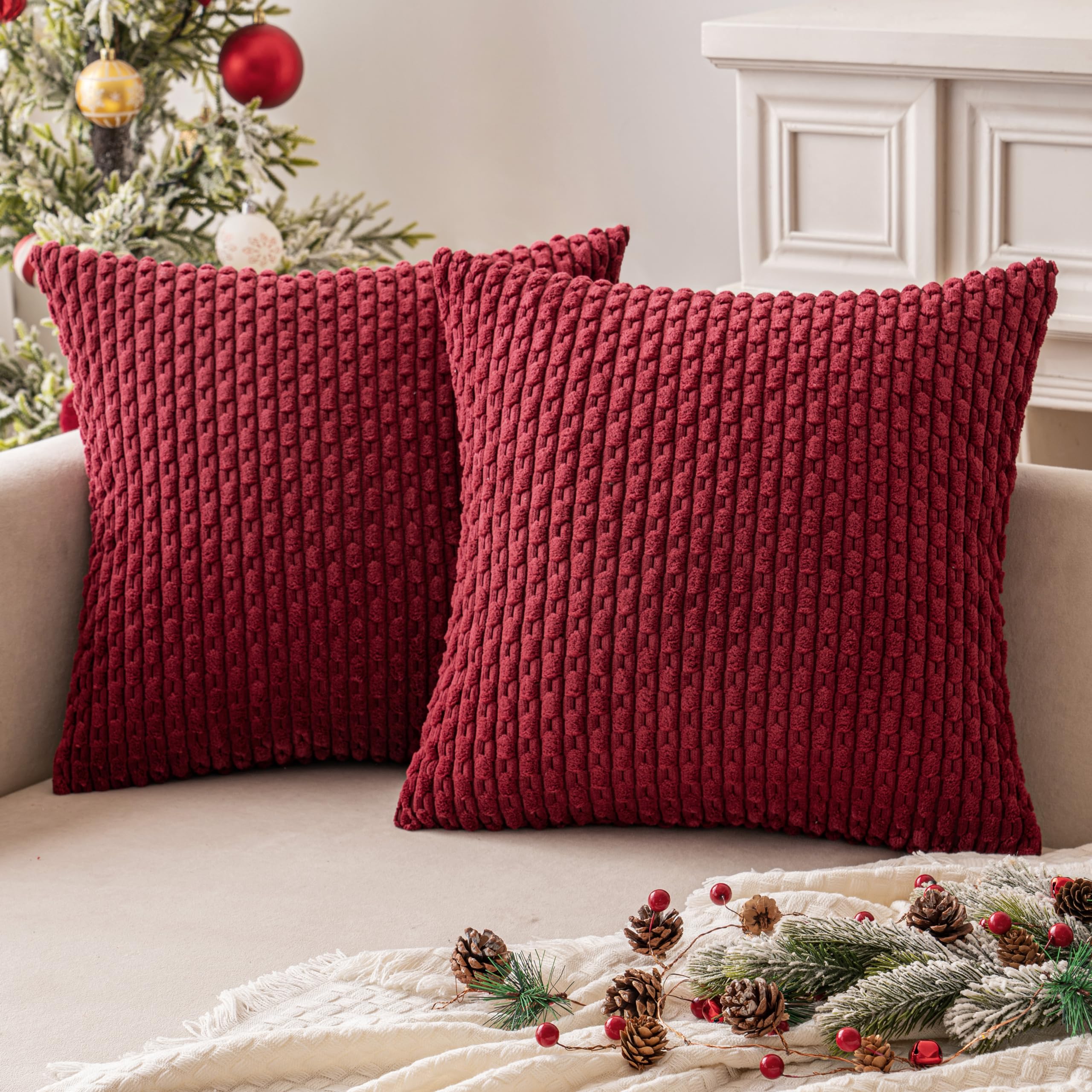MIULEE Corduroy Cushion Covers Decorative Soft Throw Pillow Cover Square Pillowcase for Sofa Livingroom Chair Bedroom with Invisible Zipper 18x18 Inch 45x45 cm Pack of 2 Burgundy — image 1