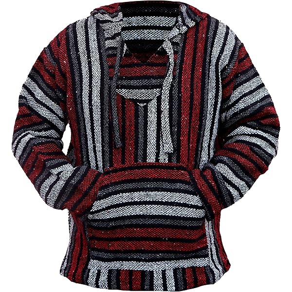 Classic Mexican Baja Hoodie Sweater Pullover (Black/White