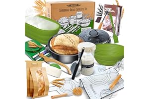 BICRET Sourdough Bread Baking Supplies 34 oz Sourdough Starter kit with Pot, 2 Silicone Bread Proofing Baskets, and Bread Making Tools Kit - Green