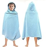 ORIGINAL KIDS Waffle Hooded Bath Towel Wrap - 100% Cotton Terry Large Oversized Hooded Kids Towel - Toddler Big Kid Shower Pool Beach - Super Absorbent Quick Dry Easy Care - 30 x 56 - Light Blue