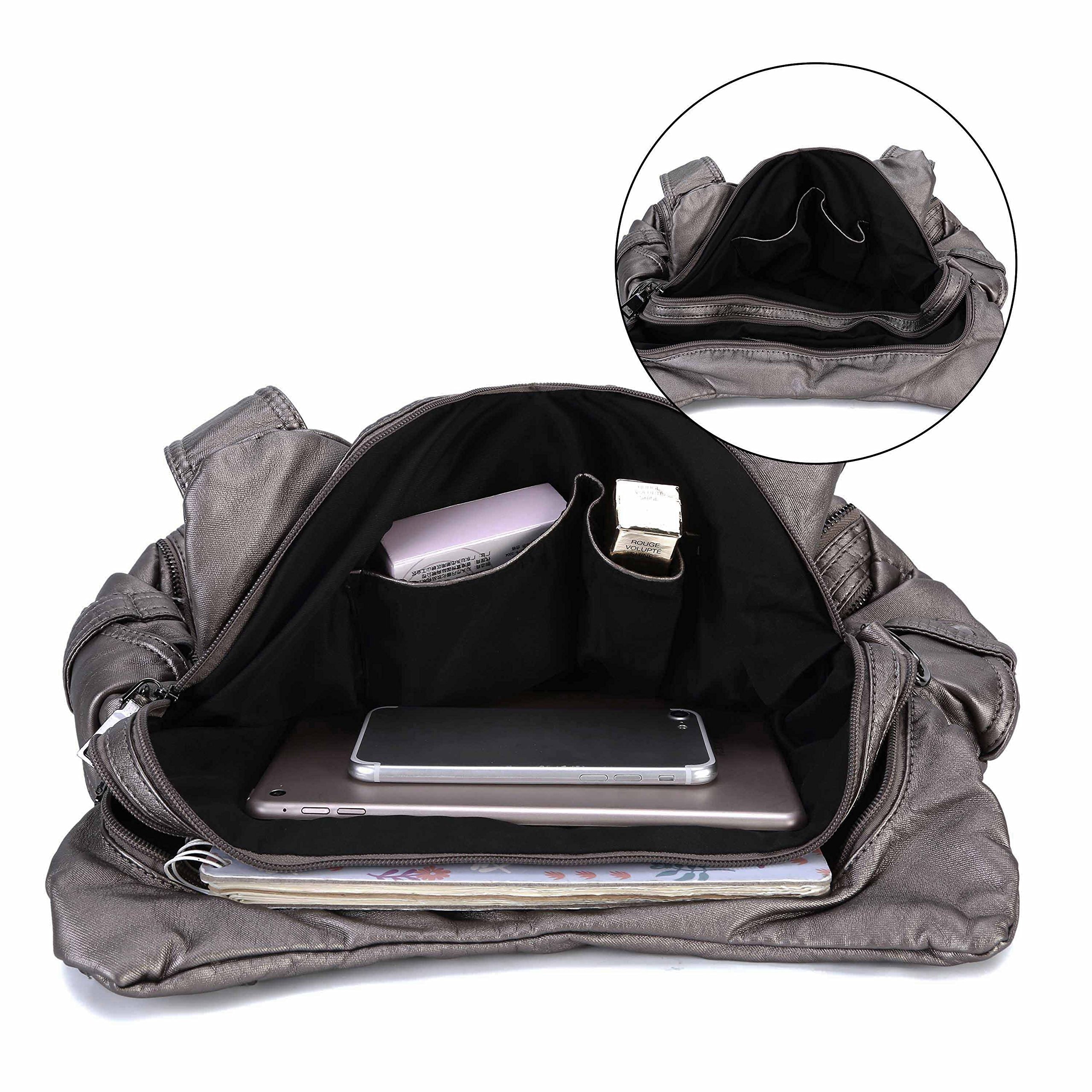 Women Large Capacity Tote Bag Soft Leather Handbag Purse for Ladies Crossbody Shoulder Bag Silver