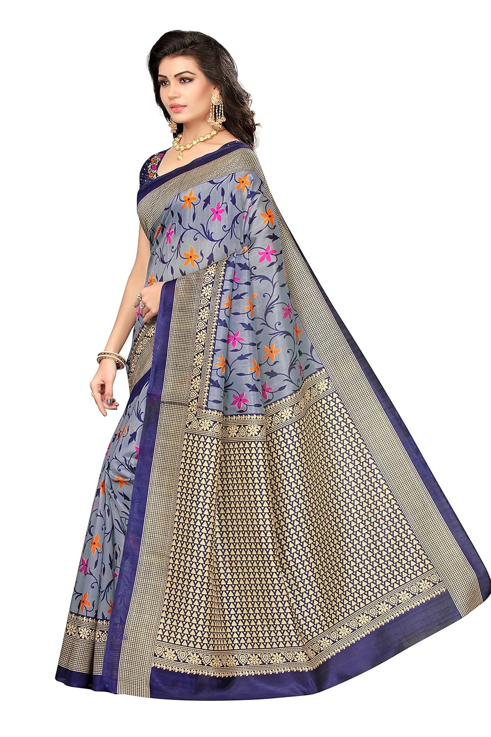oomph! art silk saree with blouse piece