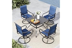 MFSTUDIO Patio Table and Chairs Set of 4, Outdoor Dining Set with Metal Table and Swivel Chairs, 5 Piece Patio Furniture Set for Deck/Backyard/Poolside/Garden