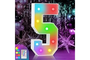ZEELY 3FT Marquee Light Up Numbers Sign, Colorful Happy Birthday Light Up Number 5, 18 Color Modes with Remote, Cardboard Numbers for Birthday Anniversary Party Decorations, Mosaic Numbers for Balloons