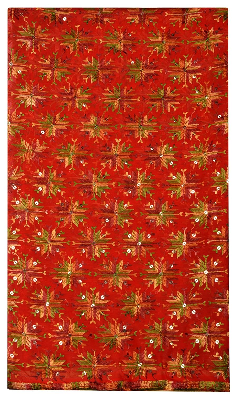 khanna creation women's art silk phulkari dupatta,free size(red,kc_016)