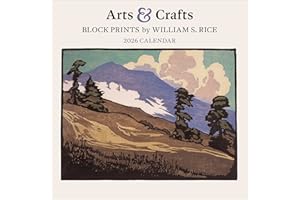 Wall Calendar 2026, Arts & Crafts Block Prints by William S. Rice, 12 Months, Large Grid Design Featuring 12 Artworks