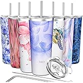 THILY Stainless Steel Vacuum Insulated Tumbler Travel Mug 26 oz Coffee Cup with 2 Lids and Straws, Splash Proof, Keep Ice Drinks Cold, Violet Leaves