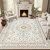 5x7 Area Rugs Living Room Rug: Washable Vintage Boho Rug No Slip Stain Resistant Soft Carpet Indoor Floor Floral Large Carpets for Bedroom Dining Room Farmhouse Nursery Hallway Home Office Beige