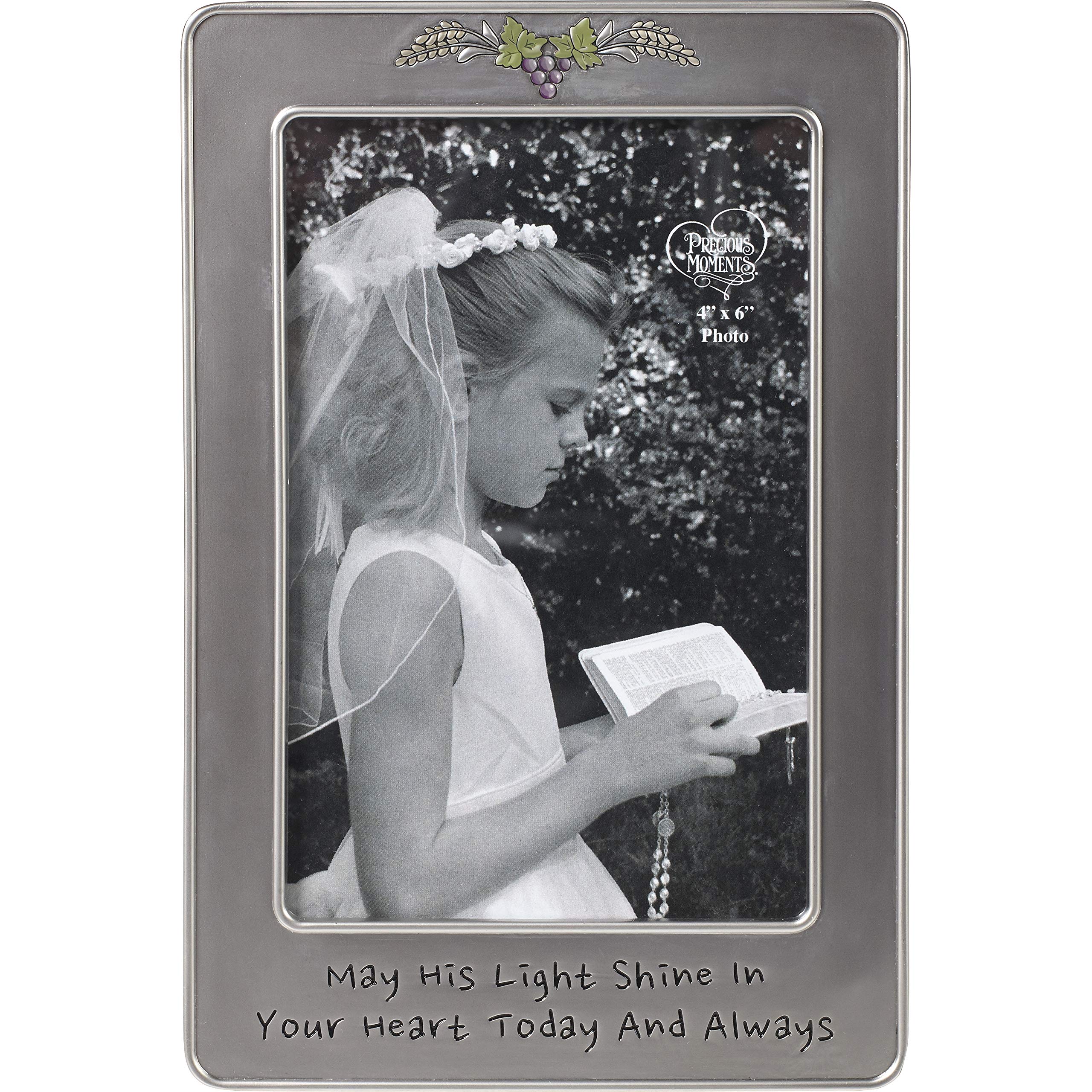 Precious Moments 17248 May His Light Sine in Your Heart Today & Always First Communion Silver Zinc Alloy 4 X 6 Photo Frame