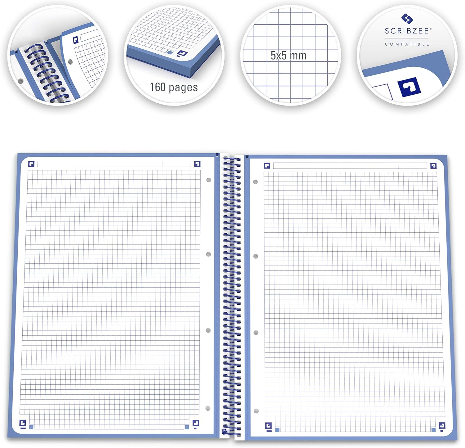 Oxford 368566 - Blue microperforated Notepad A4 Size 80 Sheets 5X5 Grid - Image 3