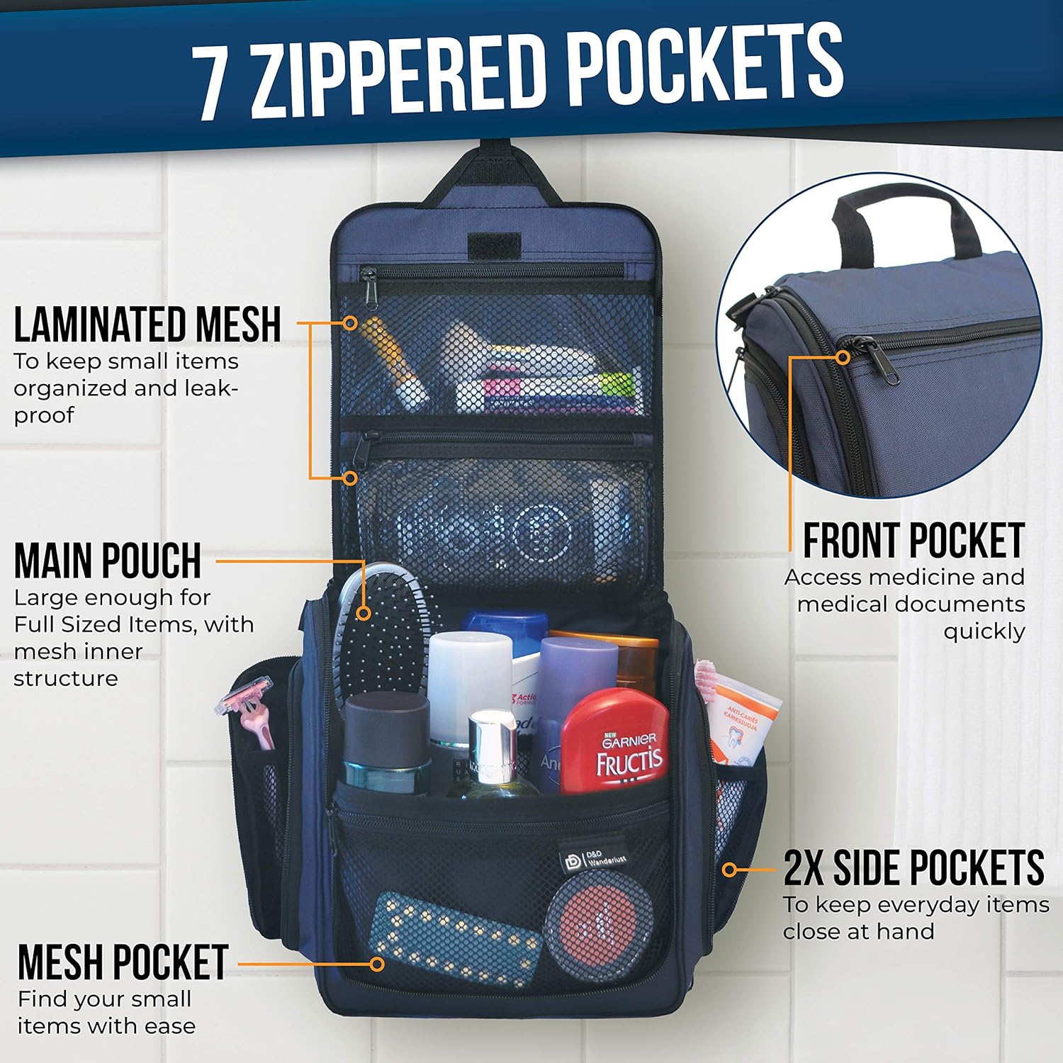 Hanging Travel Toiletry Bag for Men and Women – Large Cosmetics, Makeup and Toiletries Organizer Kit with 19 Compartments, YKK Zippers, XXL Metal Swivel Hook, Water-Resistant Nylon : Beauty