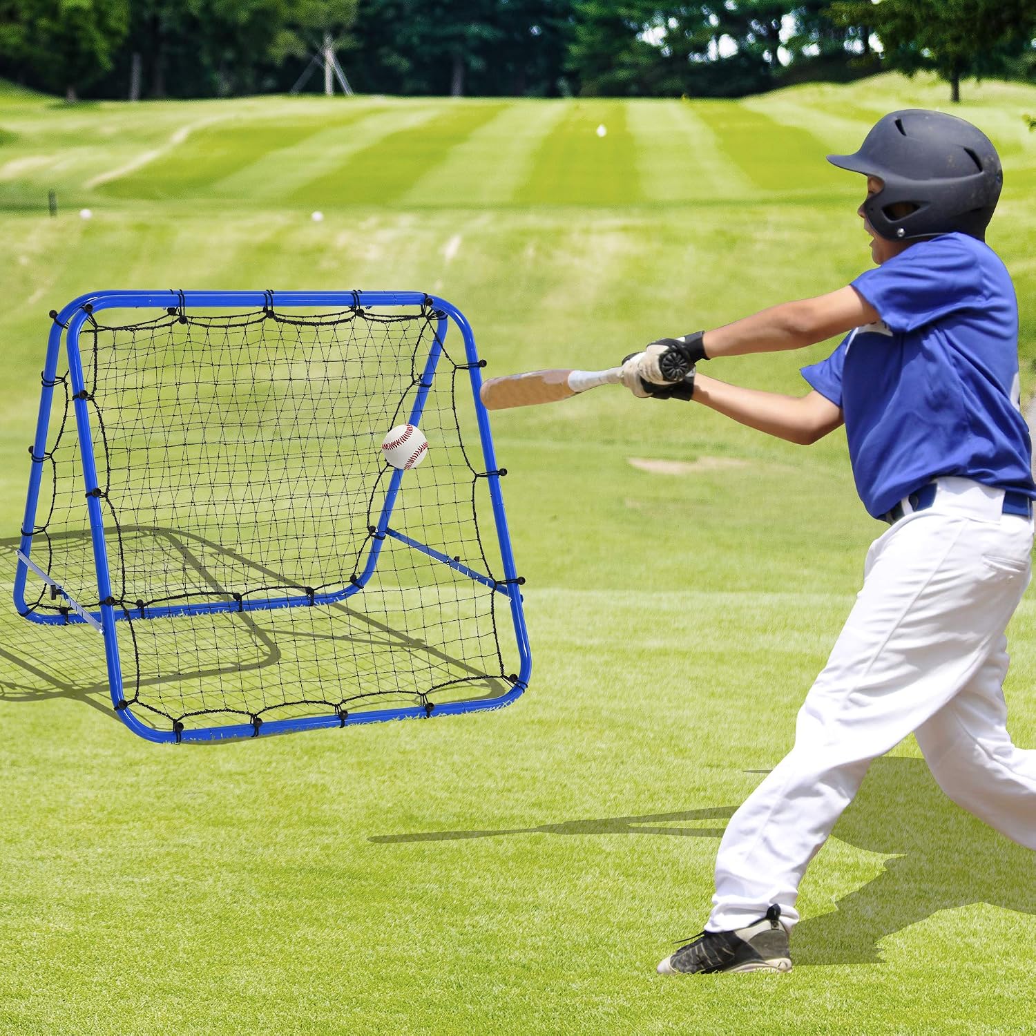 HOMCOM Double-Sided Football Rebounder Net, Football Rebound Net Target Goal with Five Adjustable Angles, Blue - Image 4