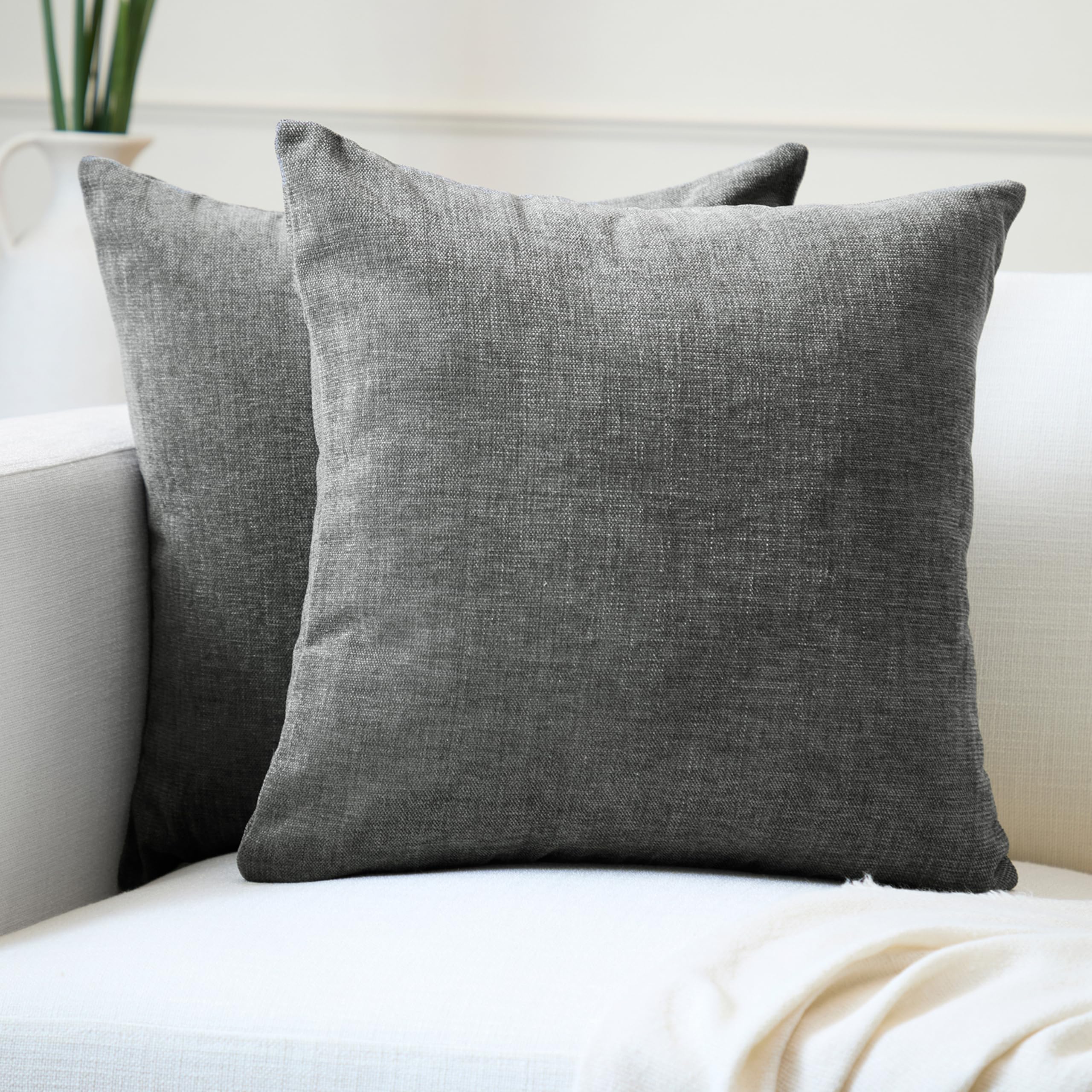 Encasa XO Chenille Cushion Covers Set of 2 | Grey - (20"x20") (50x50 cm) | Decorative Accent Square Throw Pillow Cases For Couch, Home Decor, Sofa