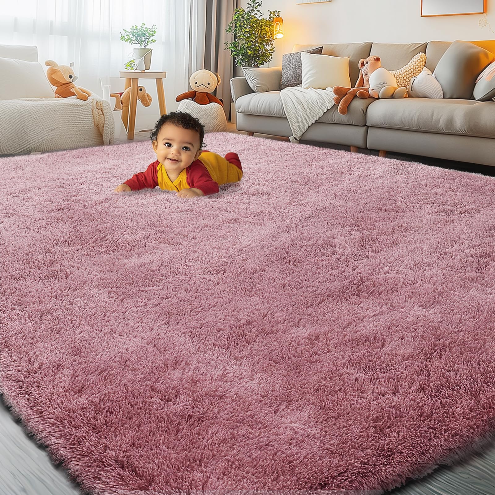 Photo 1 of 8x10 Area Rugs for Living Room Bedroom, Large Area Rug Shaggy Carpet Soft Plush Furry Bedside Rug, Rugs for Home Decor (Blush, 8 x 10)