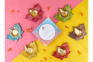 SATVIK STORE SATVIK 6 Pc Multicolor Lotus Shape Diya Floral Metal Dia Festive Diwali Pooja Pujan Candle Tea Light Holder Flower Petal Oil Lamp Home Mandir Office Decoration Table Diya Housewarming Return Gift Item