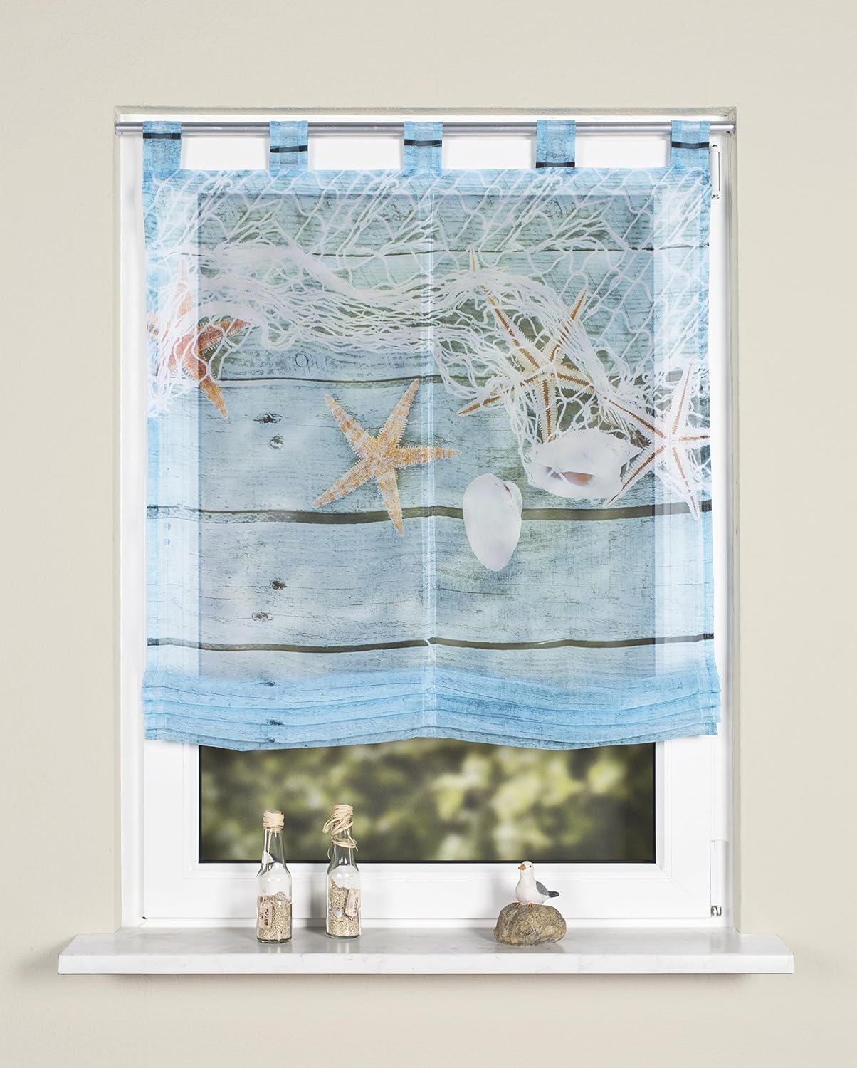 Home Fashion Looped Roman Blind Voile Digital Print Maritime Polyester Blue 140 x 80 cm, 140W x 80H cm - Image 3