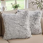 Cheer Collection Throw Pillows for Couch and Bed, Soft Shaggy Throw Pillows with Inserts Included, Cozy Long Hair Faux Fur Pi