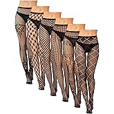 Skylety 6 Pairs Women Plus Size Fishnet Suspender Pantyhose Thigh High Stocking Garter Belt Lingerie Tights for Women S-XXXL