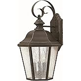 Hinkley Edgewater Medium Wall Mount Outdoor Lantern, Aluminum, Clear Seedy Glass, Traditional, Oil Rubbed Bronze Finish