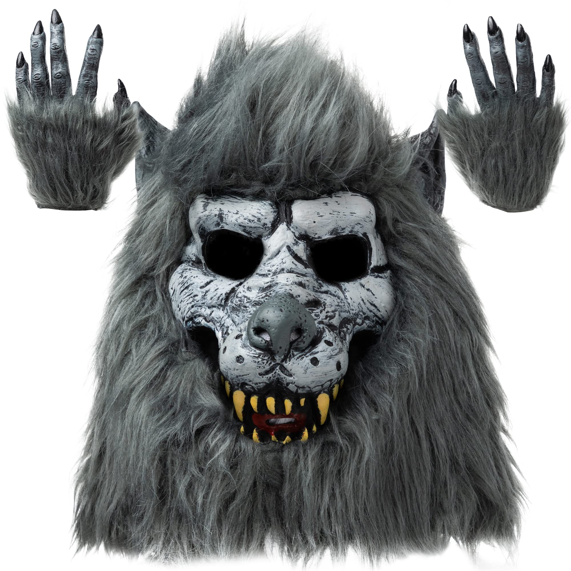 Photo 1 of JOYIN Halloween Werewolf Mask Costume Big Bad Bloody Howling Wolf Mask and Claws with Bloodstains Costume Headwear Costume Mask for Kids Adults Men Women Halloween Party Dress Up Cosplay