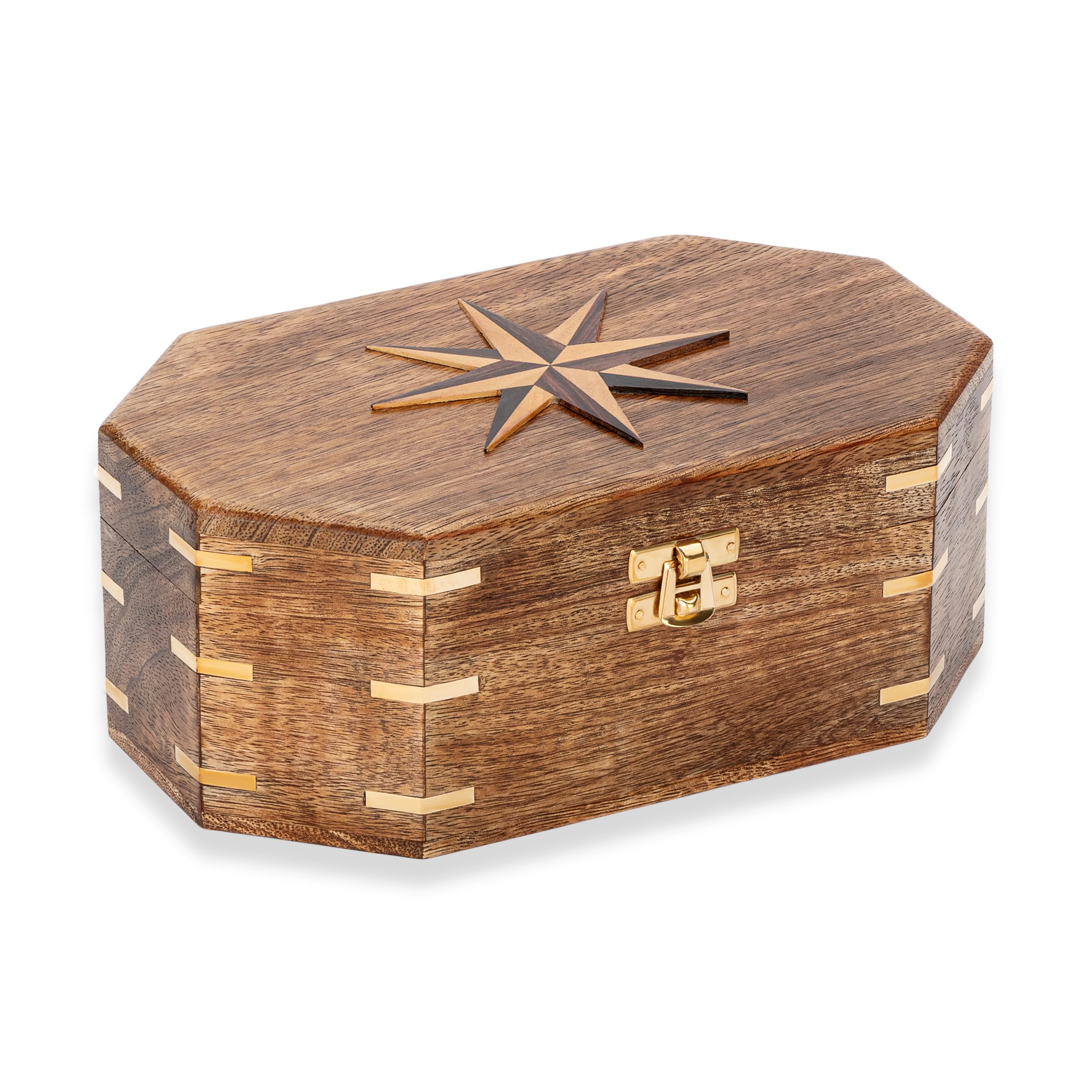 NKlaus Maritime Utensil Box Mango Wood and Brass 22.5 x 14 cm Storage Chest 14643