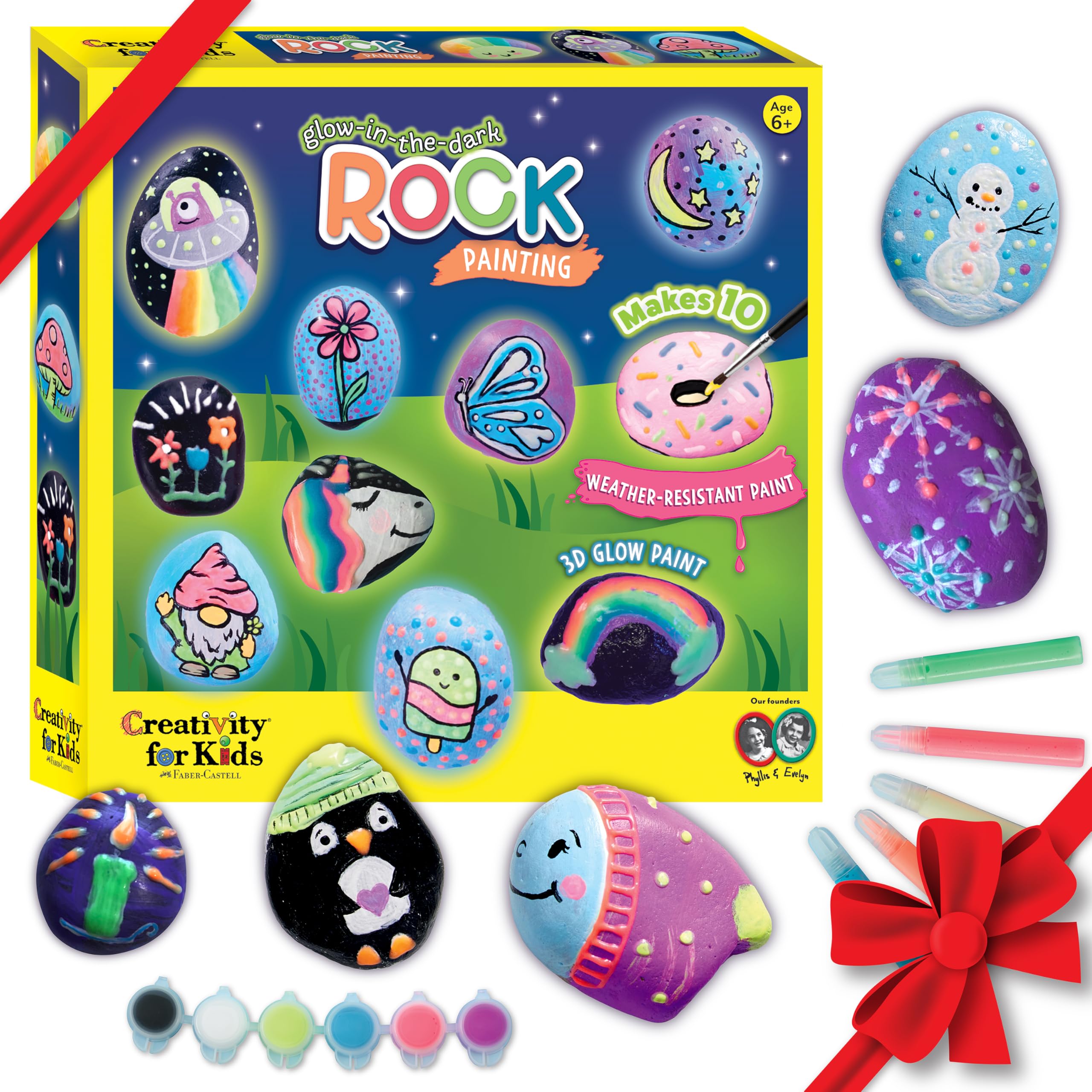 Creativity for Kids Glow in The Dark Rock Painting Kit | Paint & Decorate 10 Rocks with Vibrant Colors & Glow Accents | DIY Rock Painting Kit for Kids | Fun Arts & Crafts (Ages 6+)
