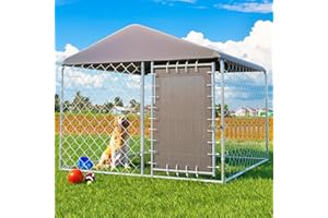 ERINNYEES Outdoor Dog Kennel with Roof, 6'x6' Dog Kennel Outside Dog Run Fence, Large Dog House Pen Enclosure with Secure Lock and Textilene Door