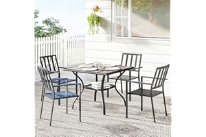 Outsunny Outdoor Dining Table for 4, 37" Square Outdoor Patio Table with Faux Wood Top, Umbrella Hole and Storage Shelf, Meta