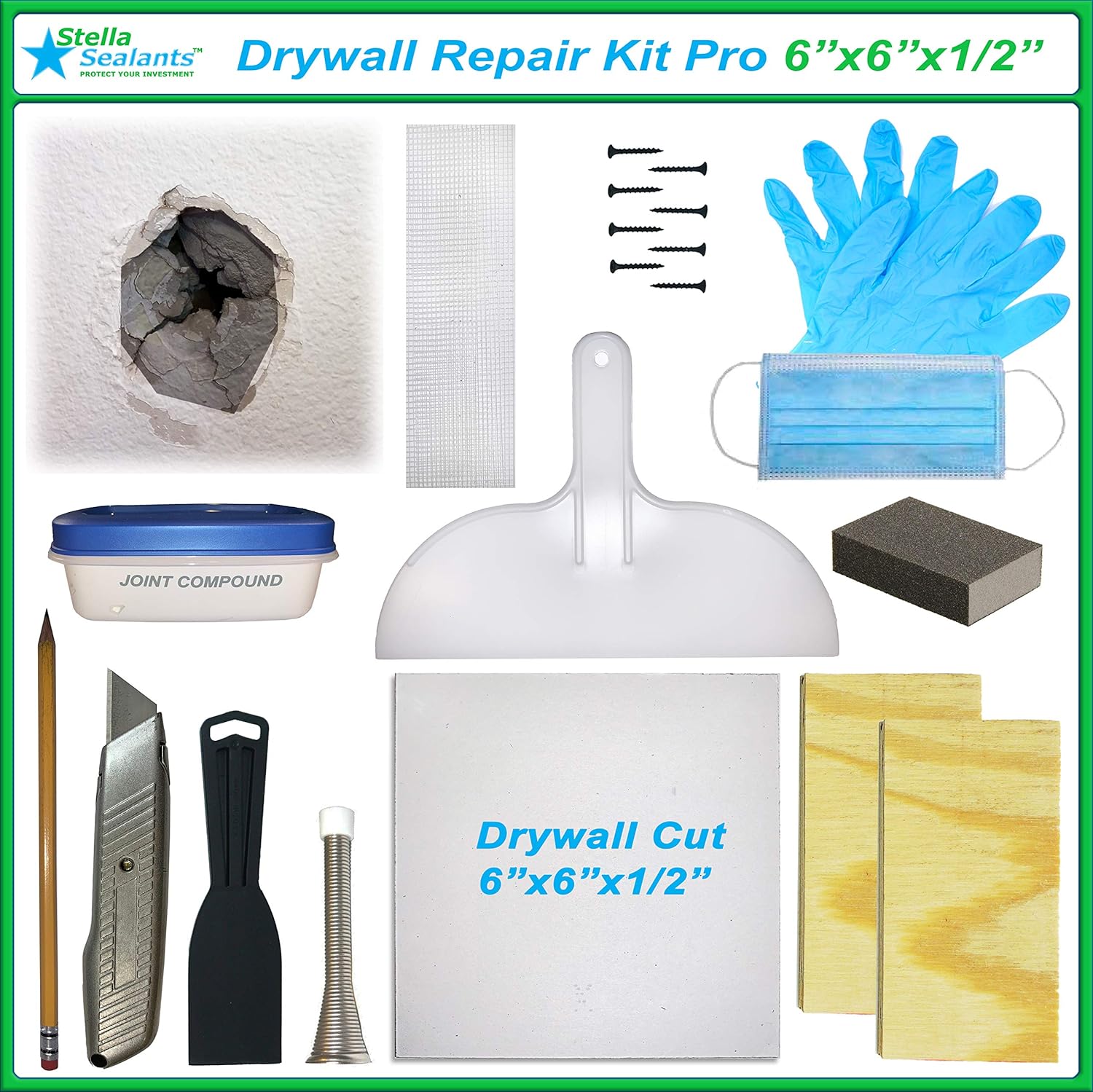 Stella Drywall Repair Kit Pro (6"x6"x1/2")