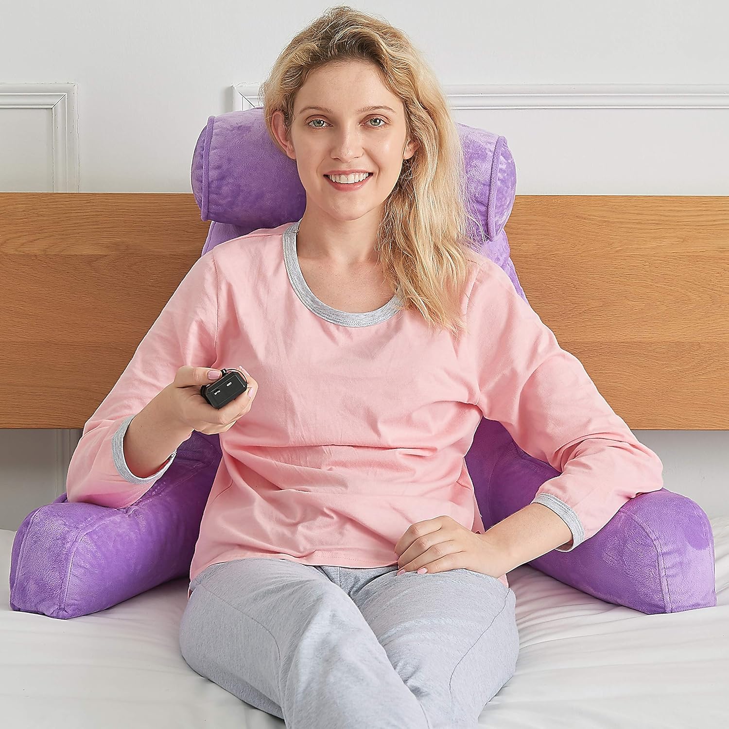 Cheer Collection Memory Foam Filled TV,Reading and Bed Rest Pillow with Detachable Cervical Bolster and Headrest Pillow, Washable Cover (Purple): Home & Kitchen
