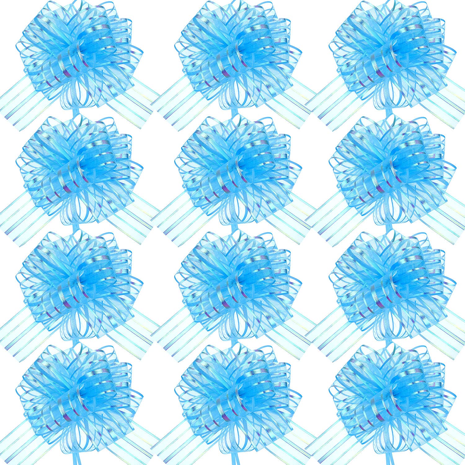 Photo 1 of 12 Pieces Large Pull Bow for Gift Wrapping Ribbon Pull Bows for Presents Wedding Baskets for Wrapping Boxes Flower Decorations(8 Inch,Light Blue)