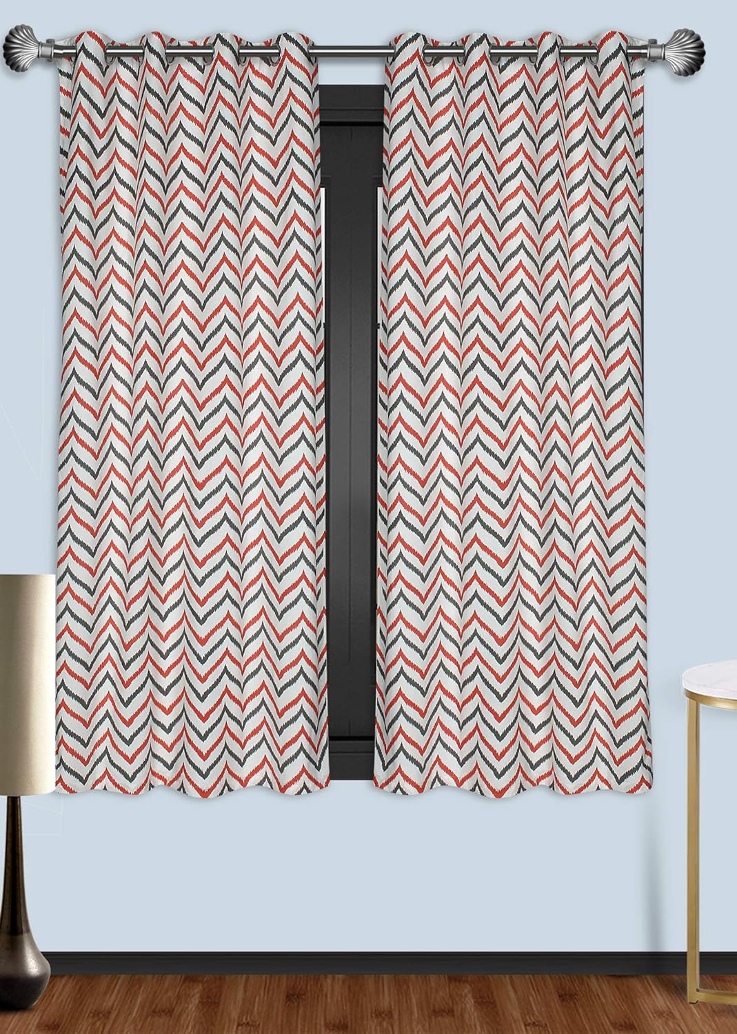 Buy Dekor World 2 Piece Cotton Coral Ikat Chevron Printed Eyelet