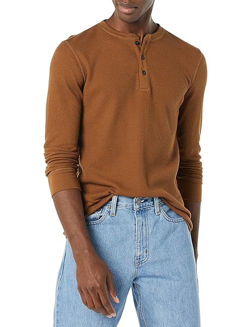 Amazon Essentials Long Sleeve Waffle Henley Shirts for Men, Slim-Fit, Light Brown, XX-Large