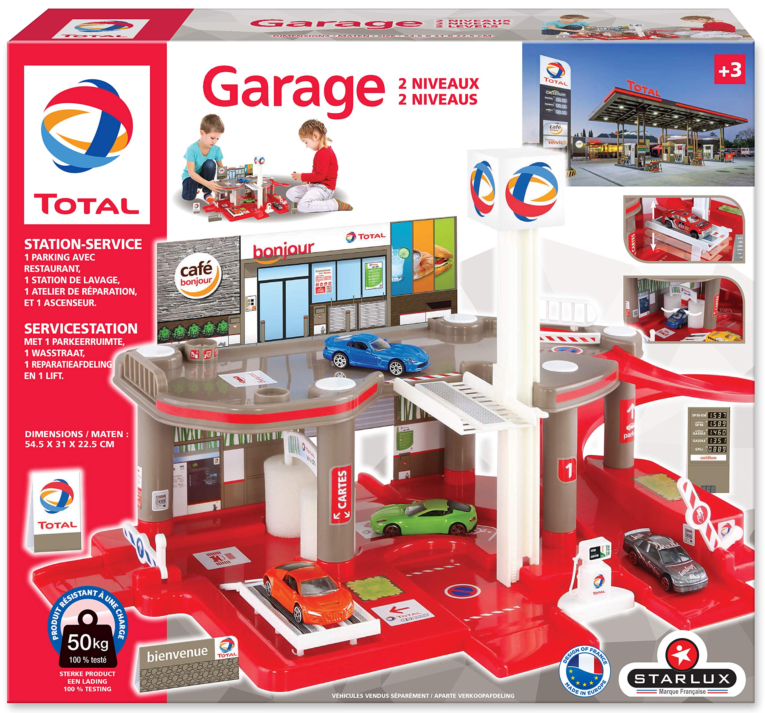 STARLUX Total Garage with Full Service Station 2 Tier - From 3 Years Old - Made in Europe (2 Tier Garage)