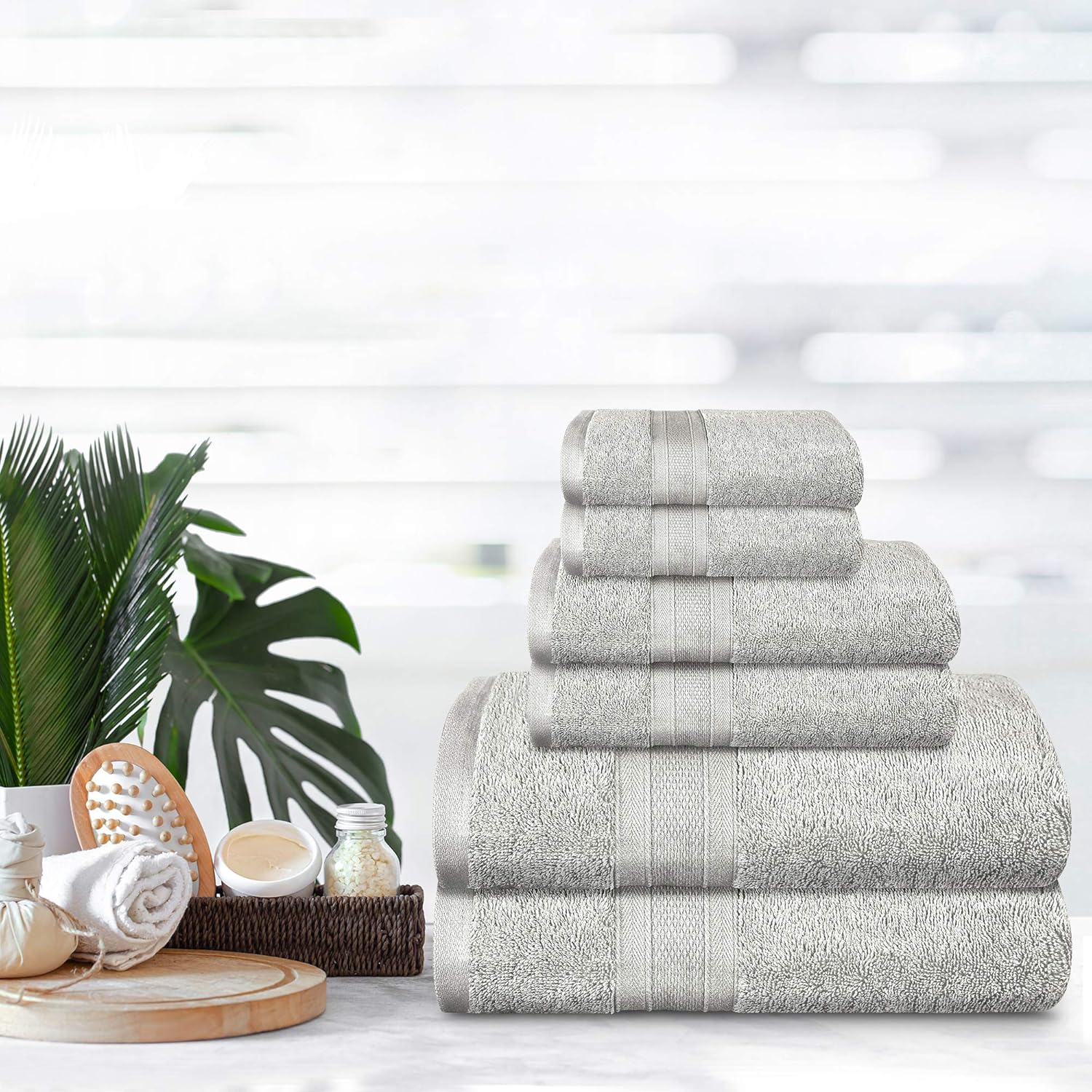 TRIDENT Soft and Plush, 100% Cotton, Highly Absorbent, Bathroom Towels, Super Soft, 6 Piece Towel Set (2 Bath Towels, 2 Hand Towels, 2 Washcloths), 500 GSM, Silver: Kitchen & Dining