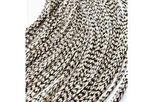 Black and White Striped Hair Feathers DIY Kit for Feather Extensions- 20 Real Rooster Feather Accessories, microlink beads and loop tool by Feather Lily