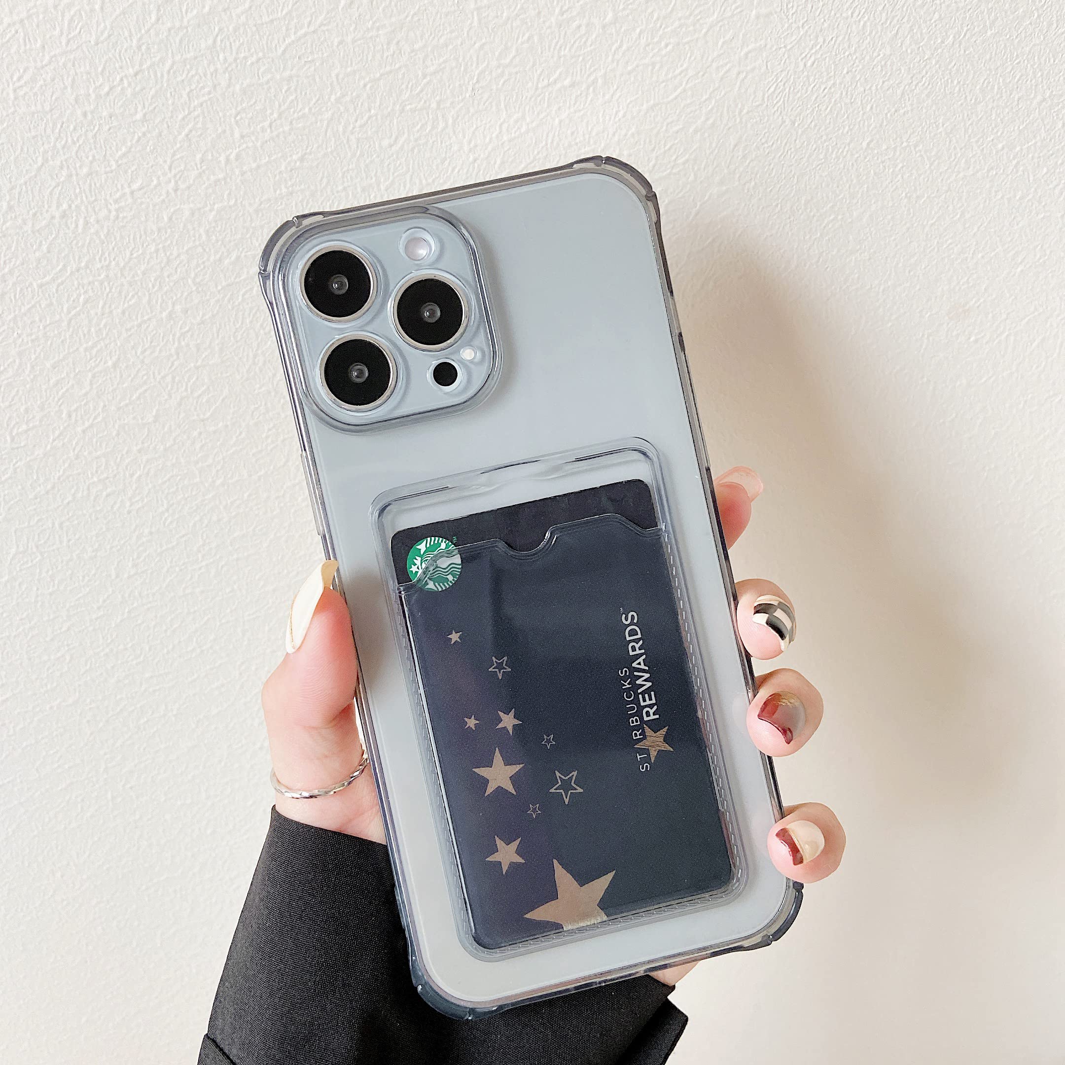 DEFBSC Case for iPhone 14 Pro Max, Transparent Back Card Holder Phone Case, Ultra Slim Soft TPU Shockproof Clear Case with Card Slot for Back of Phone - Black