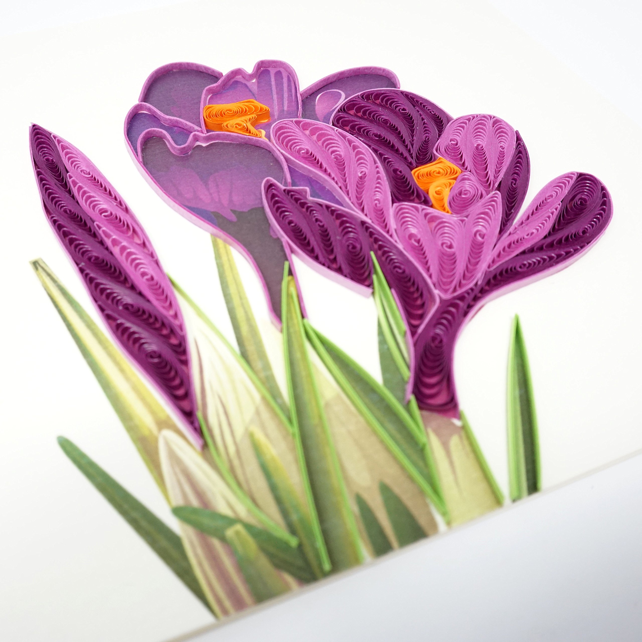 Wow Crocus Flower Bulbs - Quilling Greeting Card for All Occasions Birthday, Love, Anniversary, Good Bye, Thank you, Mother Day, Valentine, Friendship, Sympathy Get Well - Handmade Quilled, Premium