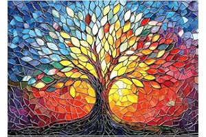 BLUEFOREST Puzzles for Adults 1000 Pieces Stained Glass Tree of Life Puzzle for Adults Colorful Mosaic Jigsaw Puzzles 1000 Pieces with Letters on Back Hard Impossible Difficult Challenging Family Puzzle