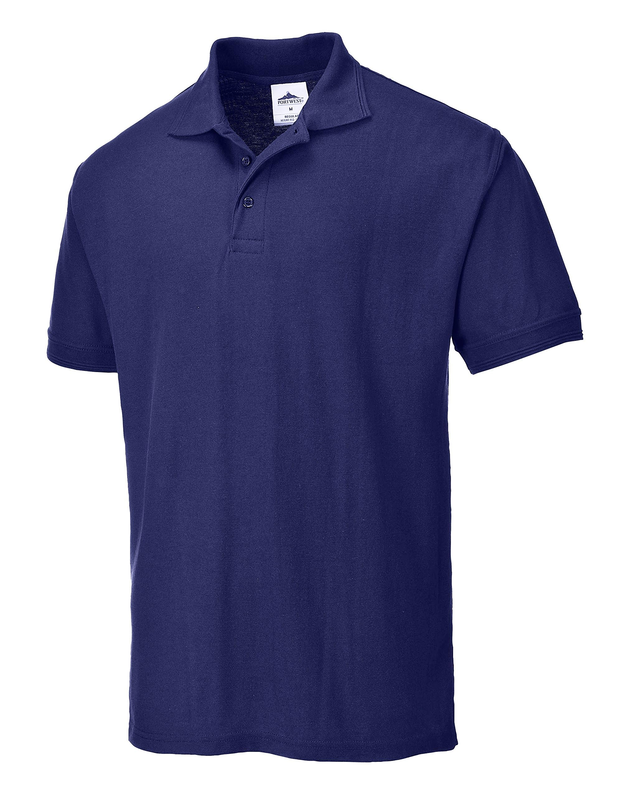 Portwest B210 Naples Polo Shirt Short Sleeve Pique Knit Polycotton Uniform Workwear Breathable Rib Collar UV Protection Twin Stitch Durable Wear, Navy, XXXL