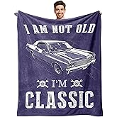 I'm Not Old I'm Classic Funny Car Graphic Soft Warm Blanket 80"X60", Fleece Blankets for Man Adult, Fun Blanket for Dad Grandpa Uncle Brother Son Husband for Christmas Birthday Fathers Day - Blue